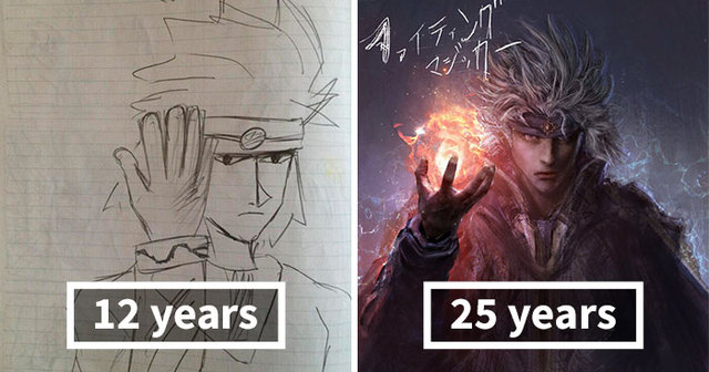 20+ People Challenge Themselves To Redraw Their Old 'Crappy' Drawings, Prove That Practice Makes Perfect