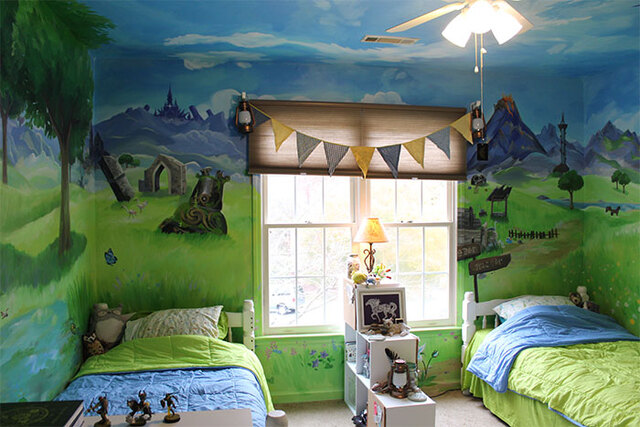 Artist Hannah Baker Paints Her Sisters' Bedroom Walls To Look Like A Scene From Legend Of Zelda (10 Pics)