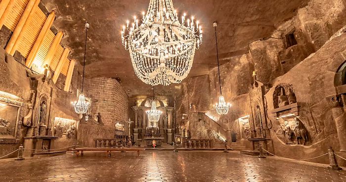 This Salt Mine In Poland Is Full Of Intricate Carvings, Sculptures, And Chandeliers Made Of Salt