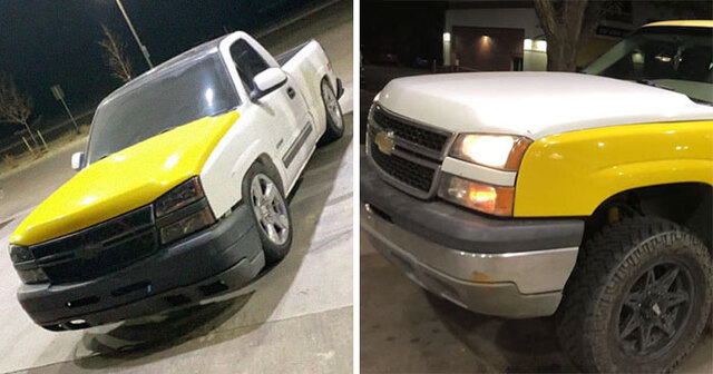This Guy Was Looking For Someone To Trade His Mismatched Yellow Truck Hood With, And The Internet Did Not Disappoint