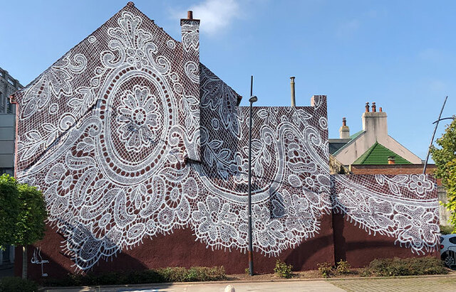 Warsaw-Based Artist NeSpoon Just Decorated This Lace Museum In Calais With A Beautiful Lace Mural