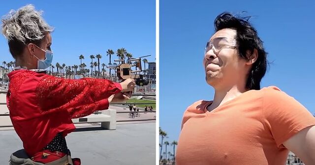 Man Creates A "Mask Gun" That Shoots Face Masks Onto Anti-Maskers' Faces From A Distance