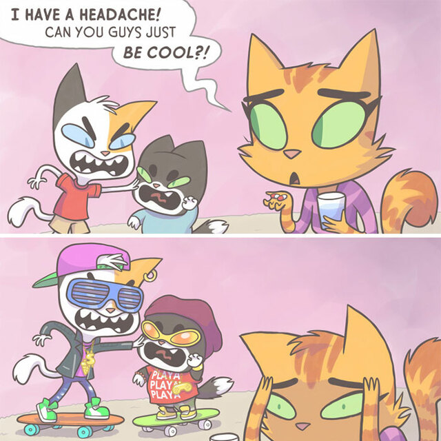 This Artist Uses A Cat Family To Illustrate What It's Like To Be A Mom Of Two Boys (20 New Pics)