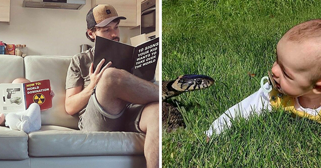 This Dad Sends Hilarious Photos To His GF Whenever She Asks If The Baby Is OK (20 Pics)