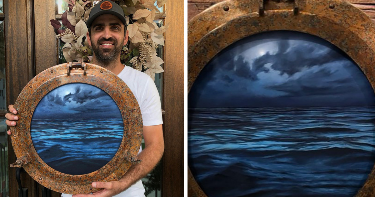 Self-Taught Painter Upcycled A Porthole To Make An Amazing Maritime Landscape