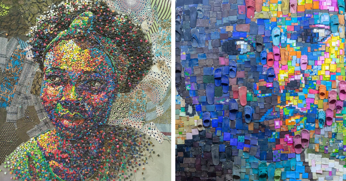 This Nigerian Artist Makes Colorful Portraits Of People By Recycling Old Flip-Flops (10 Pics)