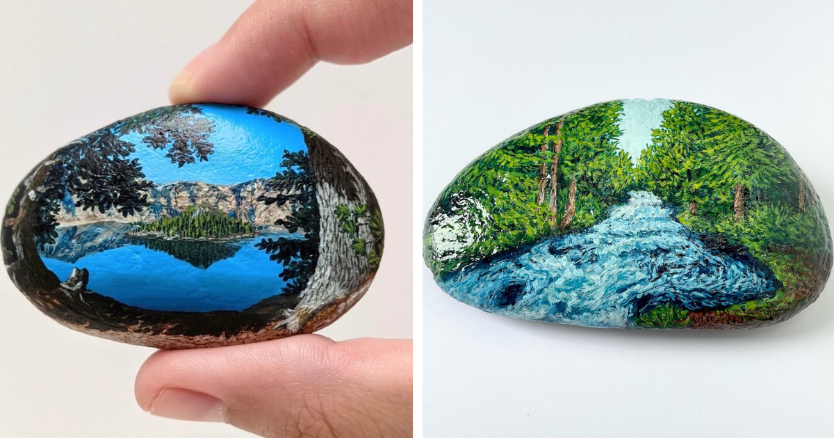 15 Times This Artist Painted Beautiful Scenes Of Oregon On Small Pebble Canvases