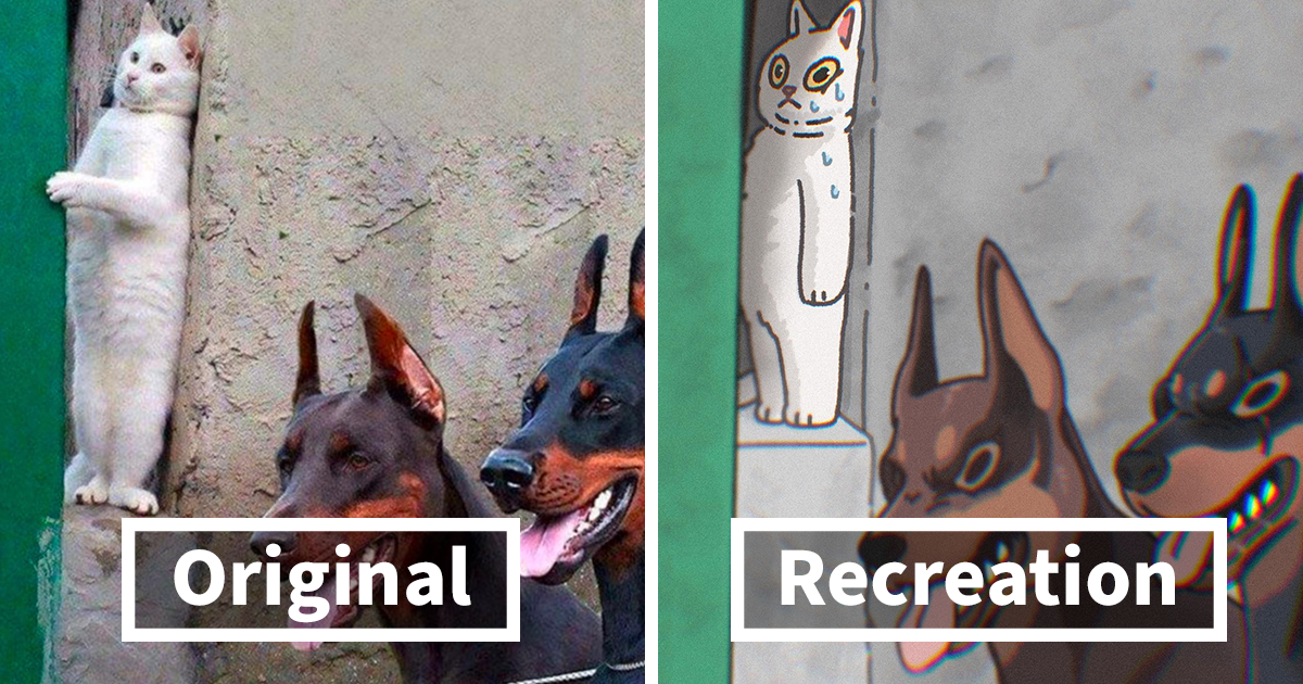 This Artist Recreates Funny Cat Images Into Comical Illustrations (31 Pics)