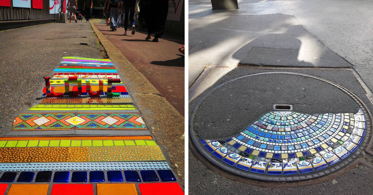 Artist Fixes Fractured Pavements By Patching Them Up With Colorful Mosaic Tiles (20 Pics)