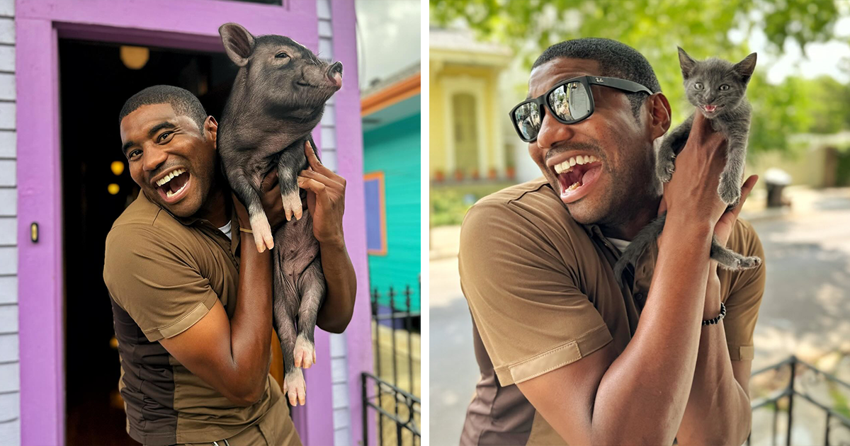 25 Pawsome Pics Of UPS Driver Bonding With Pets On His Delivery Route
