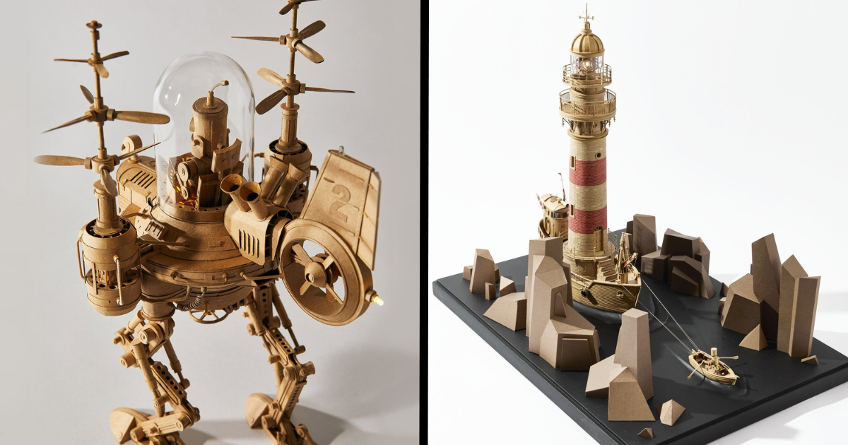 10 Stunning Cardboard Sculptures That Blend Architectural Precision With Sci-Fi Elements, By Greg Olijnyk
