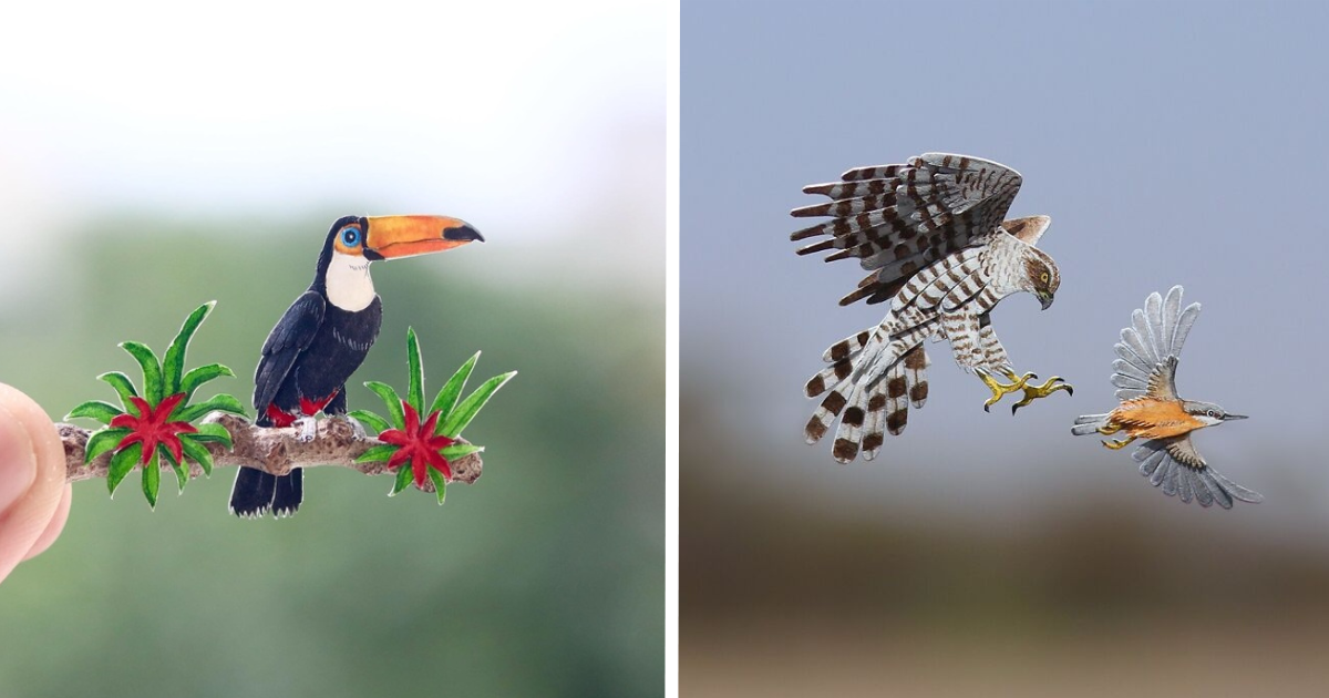 20 Incredibly Realistic Miniature Paper Sculptures Of Birds By This Talented Duo