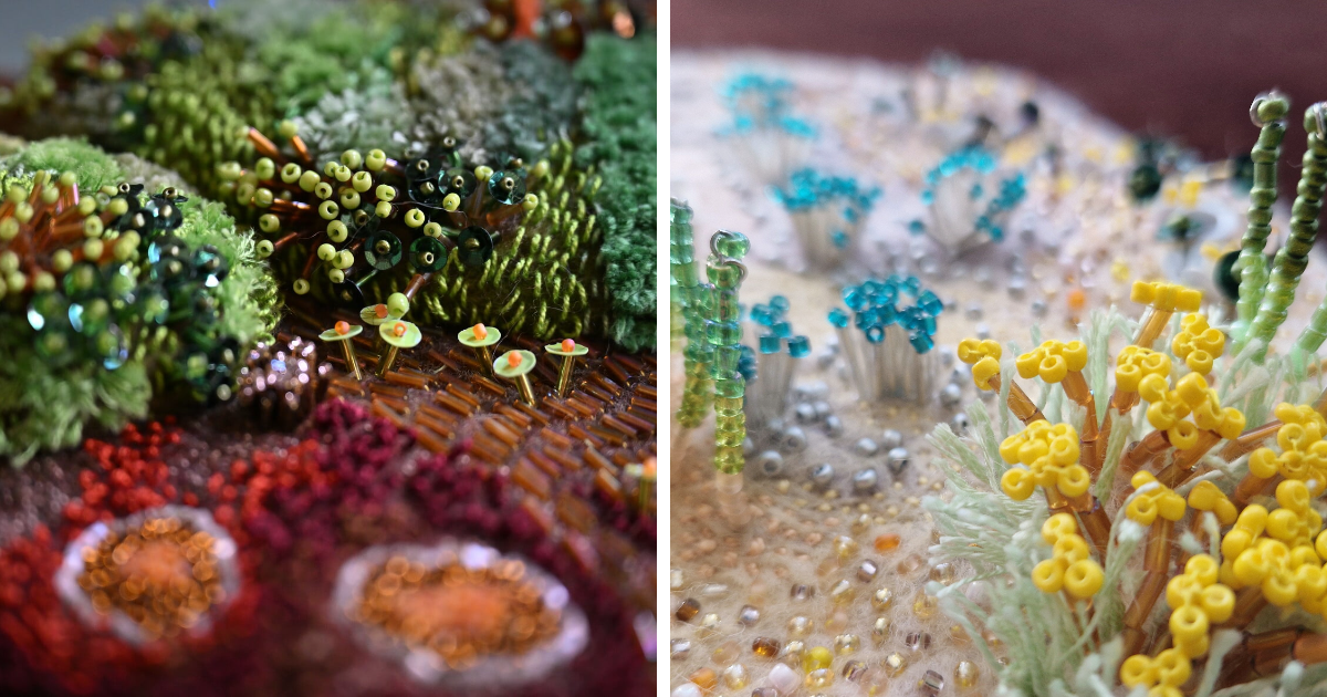 20 Textile Artworks By Hélène Lamarche That Turn Wool, Beads & Pearls Into Magical Landscapes