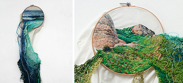 Landscape Embroidery Art Flows Out Over Its Frames