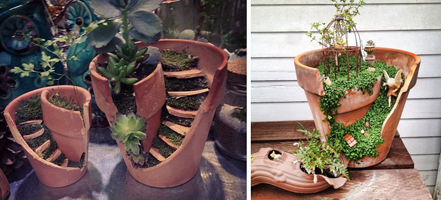 DIY Fairy Gardens Made From Broken Pots