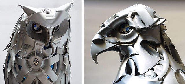 Artist Recycles Old Hubcaps Into Beautiful Animal Sculptures