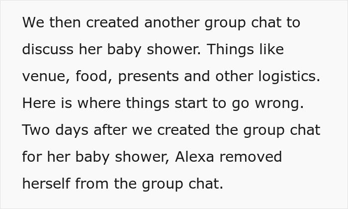 Text post explaining a group chat drama regarding a pregnant friend and a planned trip