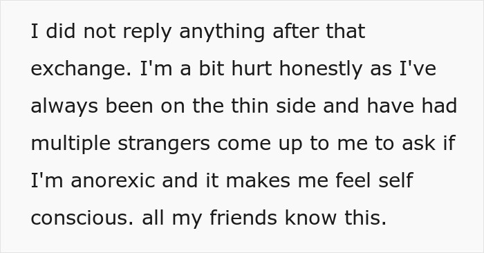 Text post sharing feelings of hurt after receiving body-shaming insults from a friend