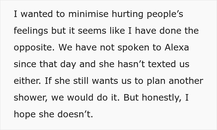 Text describing tension and lack of communication within a friend group following a pregnancy trip dispute.