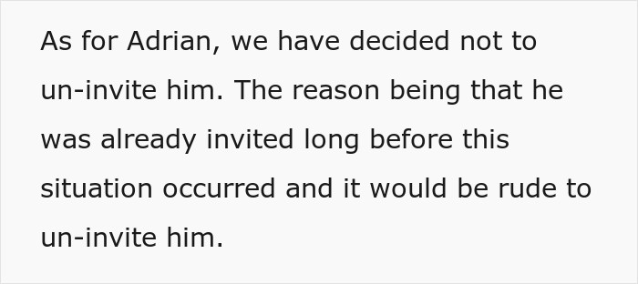 Text about deciding whether to un-invite someone from a trip after conflict in the friend group.