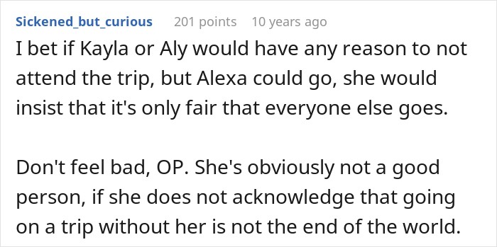 A comment on pregnancy and friend group trip drama regarding fairness.