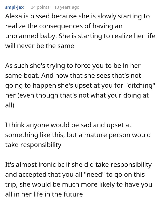 User reaction about a friend group navigating a trip and pregnancy situation.