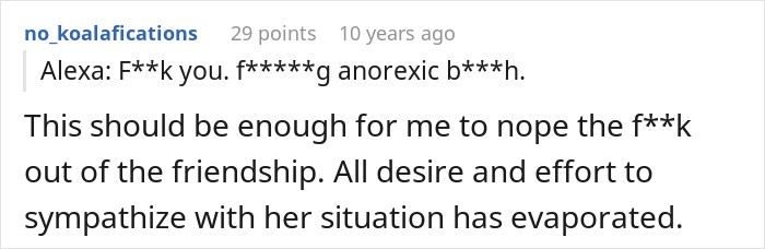 Social media comment addressing a woman showing her true face in a friend group debate.