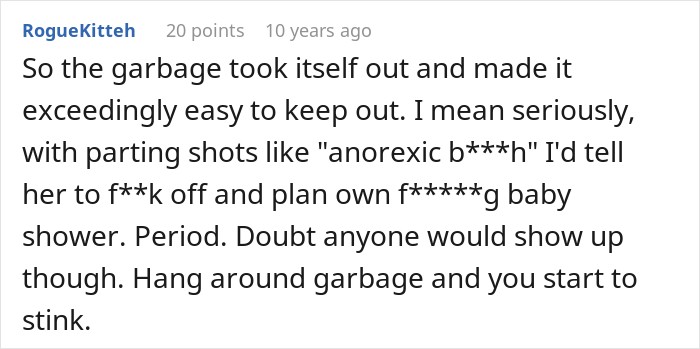 Online comment discussing a woman and pregnancy drama by user RogueKitteh.