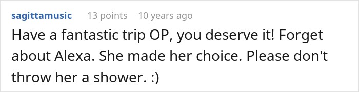 An online comment telling the original poster to enjoy their friend group trip despite the pregnancy drama.