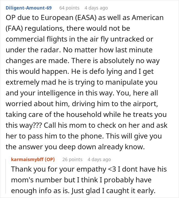 Reddit comment thread discussing aviation regulations and how a flight tracker exposes dishonesty.