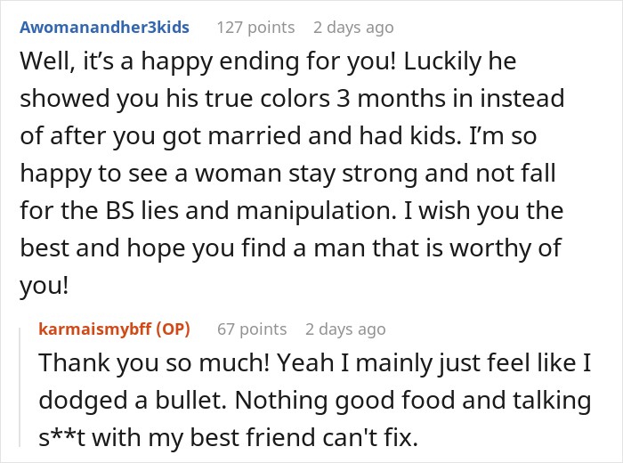 Online comments supporting a woman after a guy takes an imaginary flight to Italy.