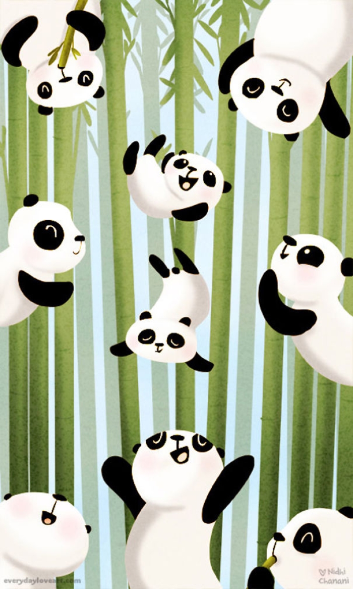 Illustration of pandas falling through bamboo