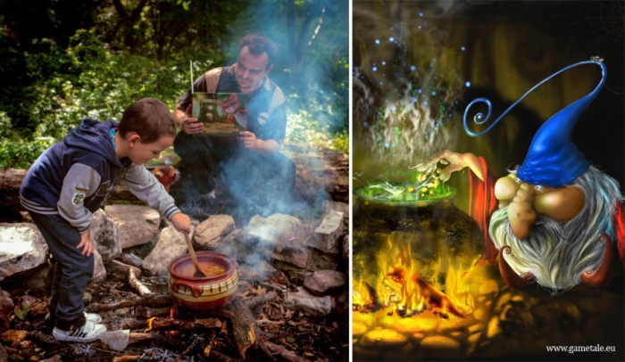 “Making soup, yes?” answered the dwarf. “Put in some pinecones, yes, some stones I put in, yes, and water, and salt’n’pepper, yes, yes, yes.”