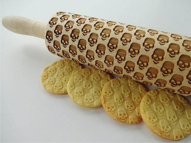Make Skull Cookies With This Laser-Engraved Wood Rolling Pin