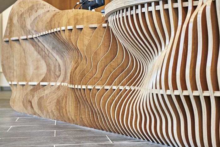 Reception desk by Lazerian for Clarendon sixth form college in Ashton under Lyne