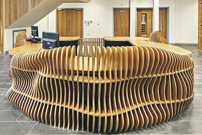 Reception desk by Lazerian for Clarendon sixth form college in Ashton under Lyne