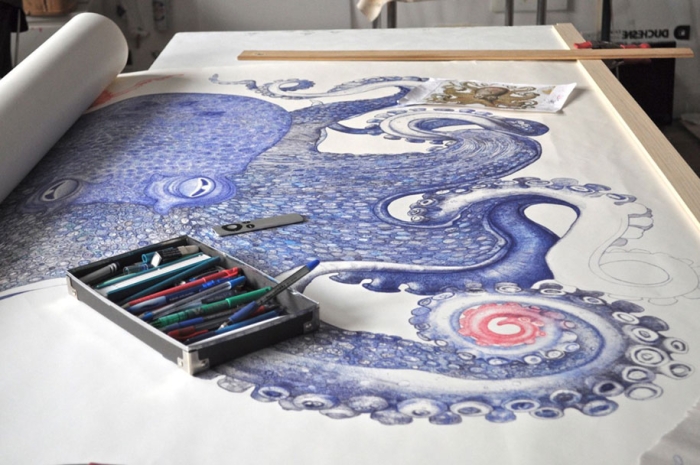 ballpoint-pen-drawing-deep-blue-octopus-raymond-cicin-6