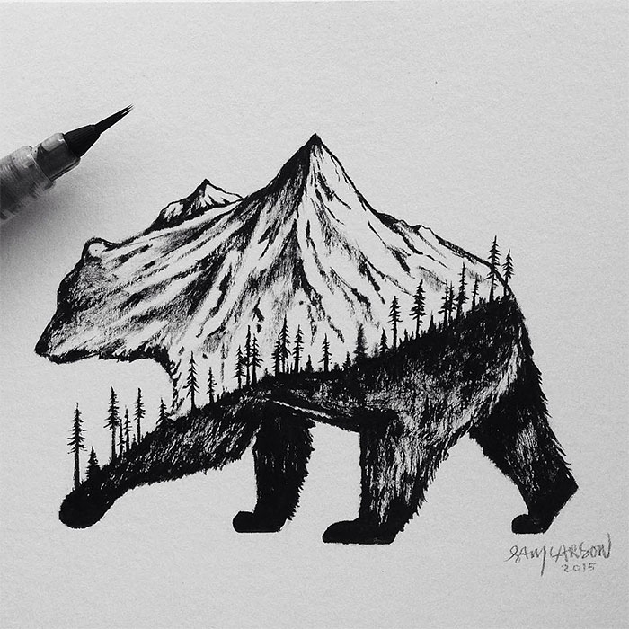 black-white-animal-landscape-hybrid-drawings-sam-larson-steel-bison-11