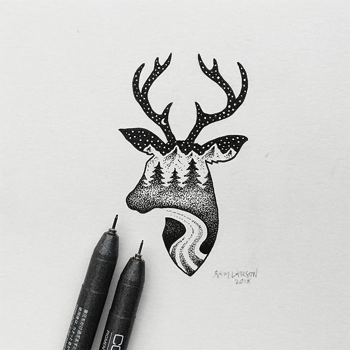 black-white-animal-landscape-hybrid-drawings-sam-larson-steel-bison-10