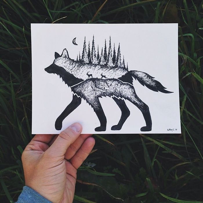 black-white-animal-landscape-hybrid-drawings-sam-larson-steel-bison-8
