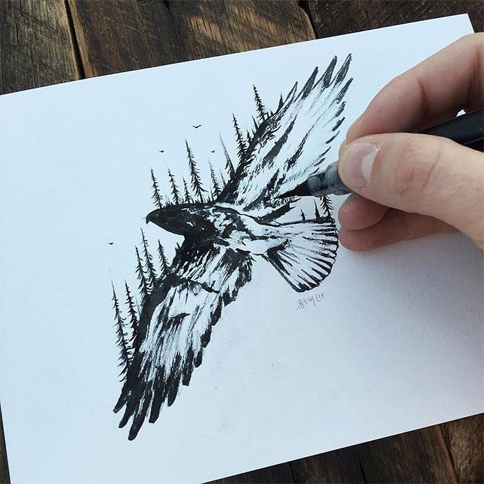 black-white-animal-landscape-hybrid-drawings-sam-larson-steel-bison-12