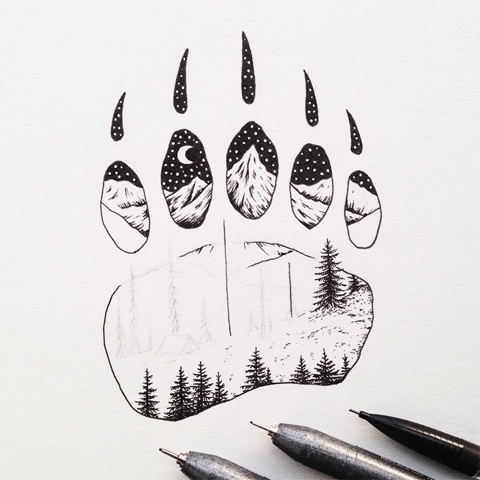 black-white-animal-landscape-hybrid-drawings-sam-larson-steel-bison-3