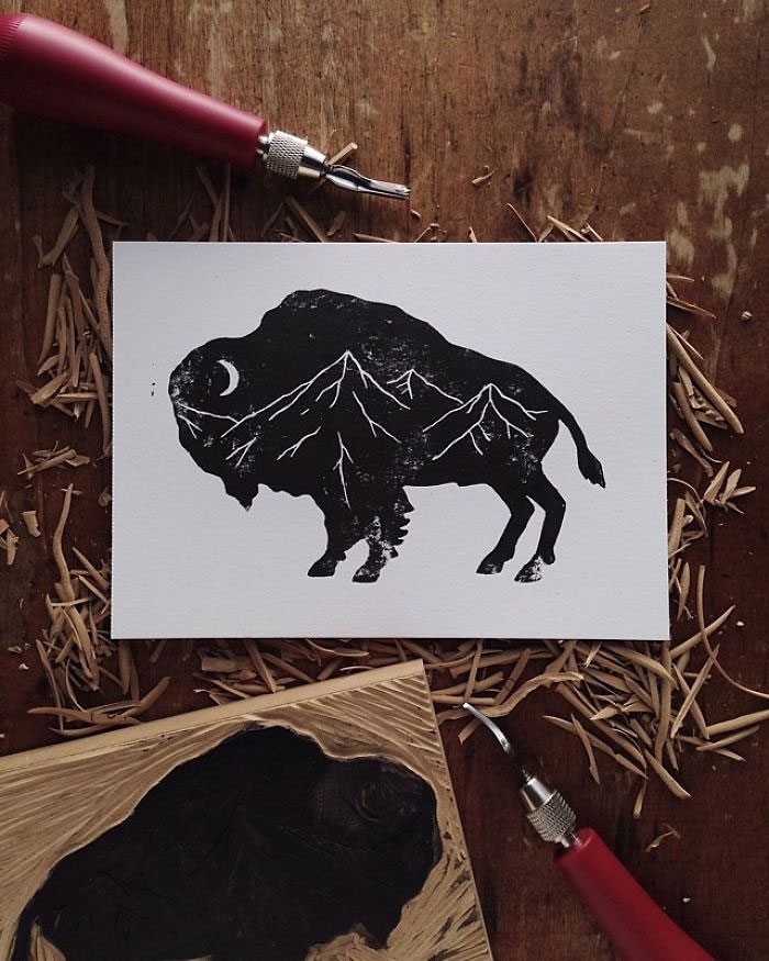 black-white-animal-landscape-hybrid-drawings-sam-larson-steel-bison-7