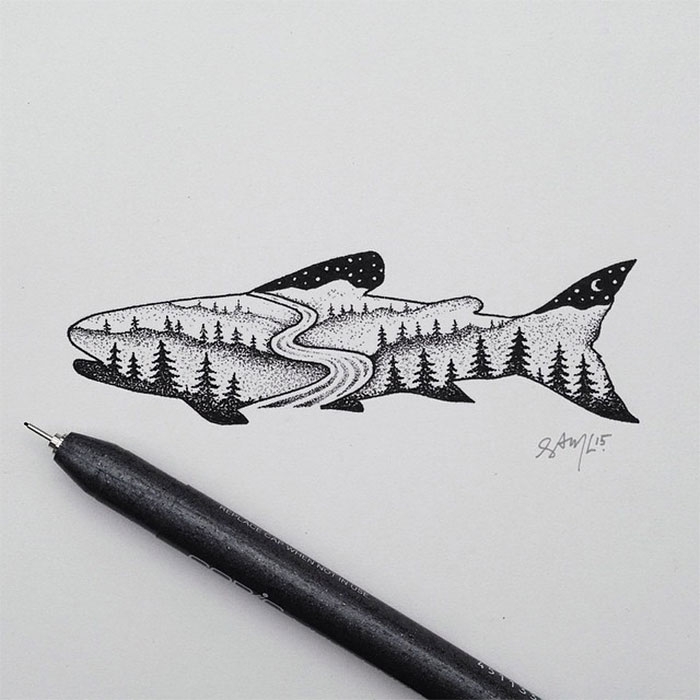 black-white-animal-landscape-hybrid-drawings-sam-larson-steel-bison-5