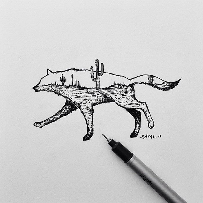 black-white-animal-landscape-hybrid-drawings-sam-larson-steel-bison-4