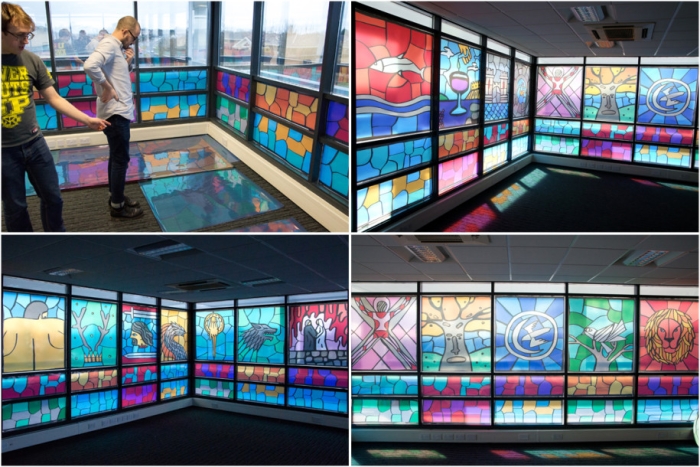 The 'stained glass windows' looked great at dusk