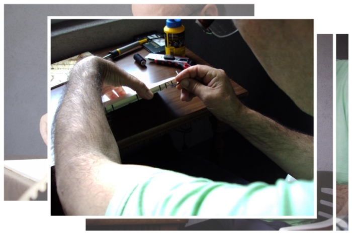 My father in process of making Matchbox Journal