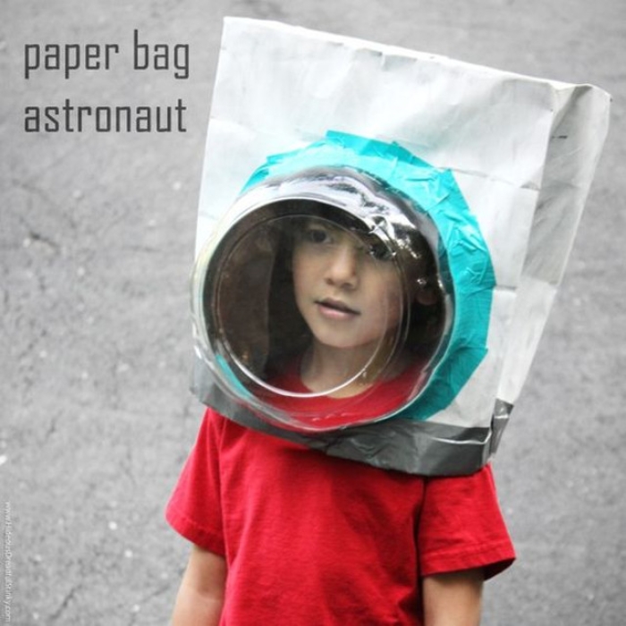 Paper bag astronaut helmet