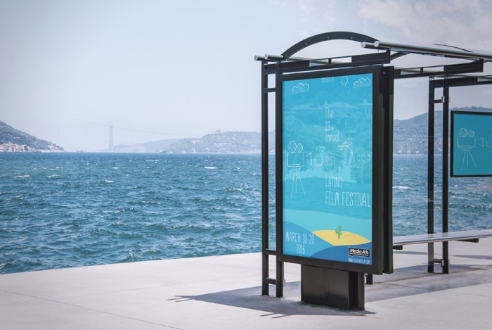 Bus stop with SDLFF advertisement