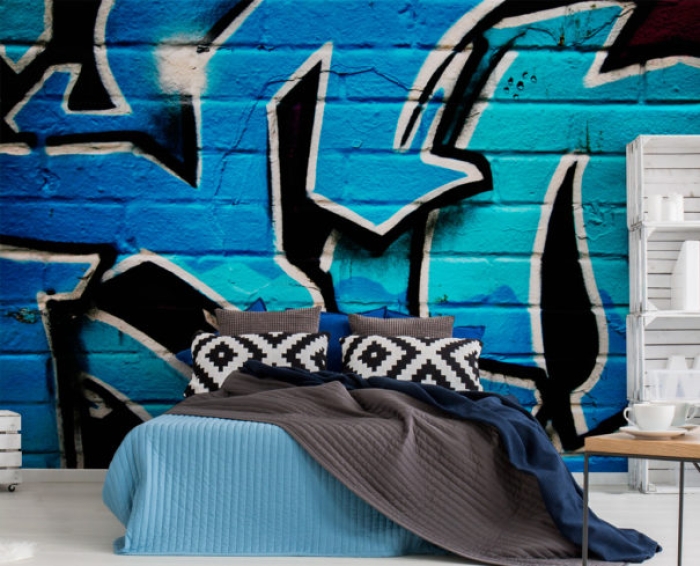 BLUE GRAFFITI WALL MURAL